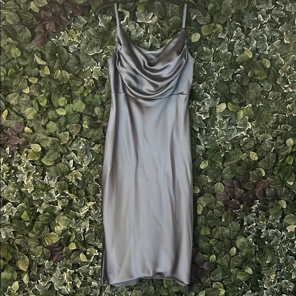 Revelry’s Skye Midi Satin Dress in French Blue, Size Medium or 8.